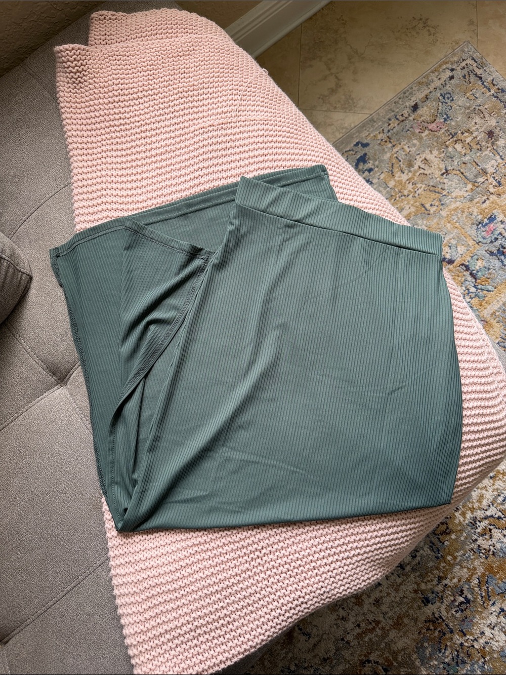 SHEIN Olive Green Ribbed Midi Skirt